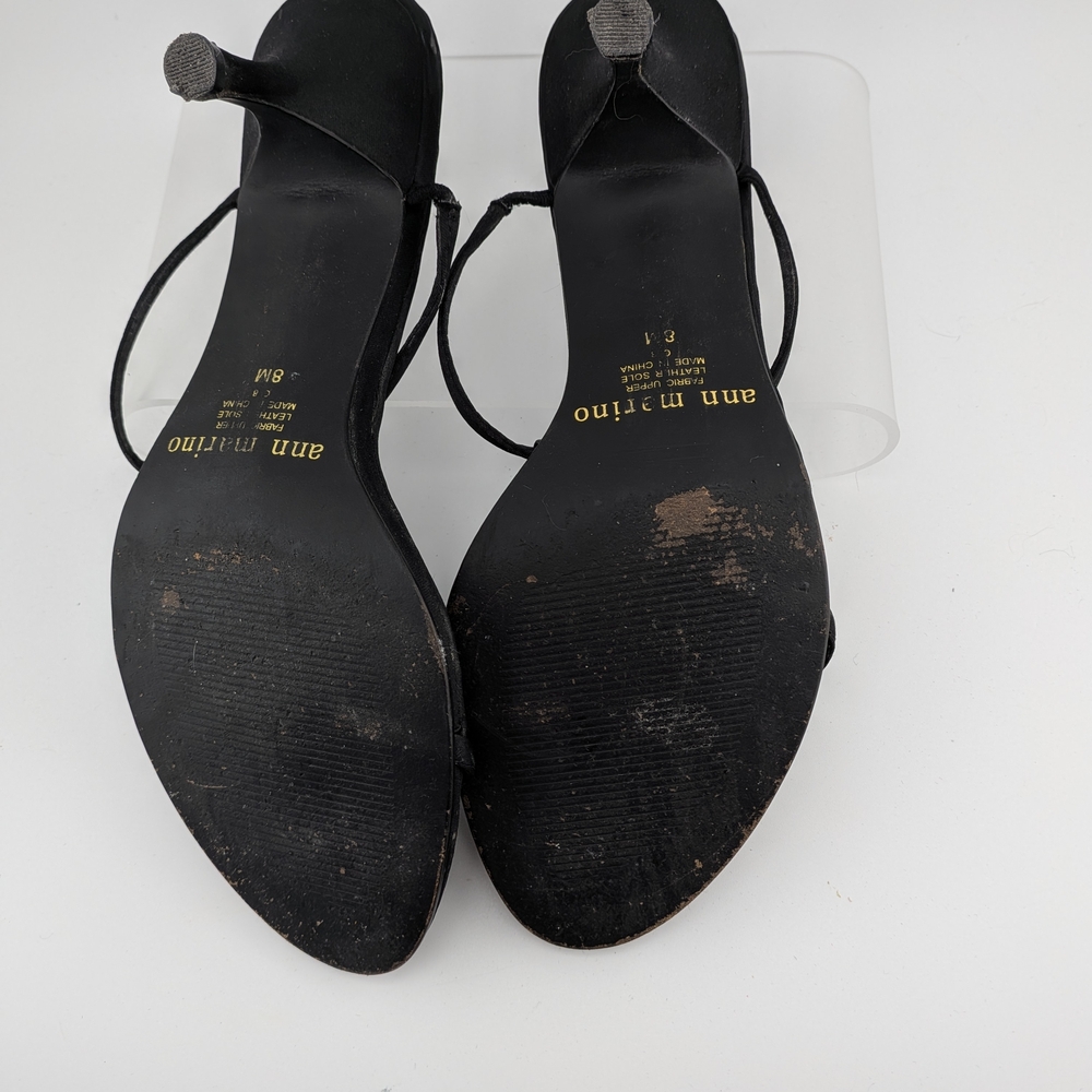 Ann Marino Black Satin Mules with Pink, Green & Blue Gem Accents - Picture 4 of 5